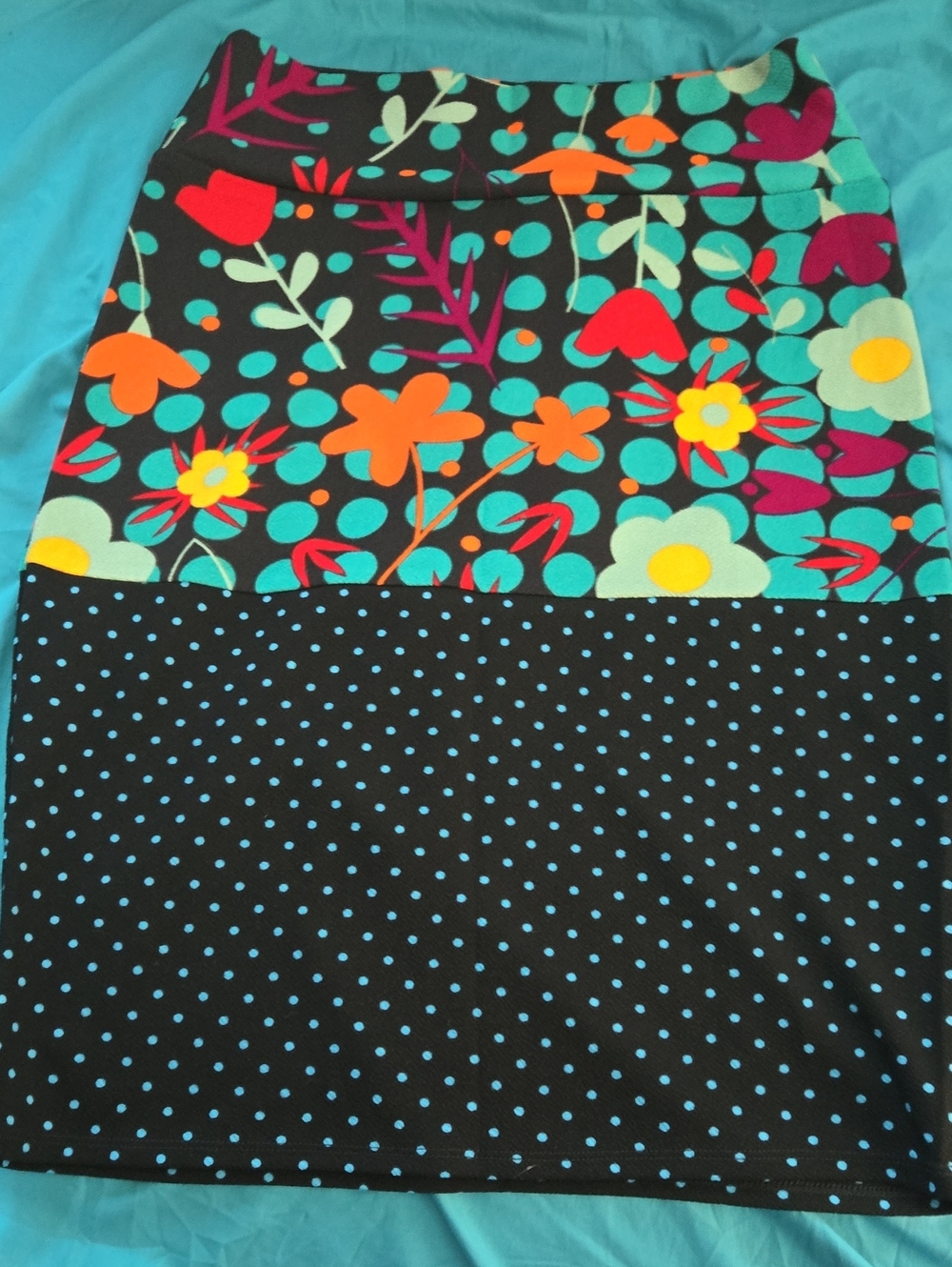 LuLaRoe Black Pencil Skirt with Teal, Orange & Yellow Floral